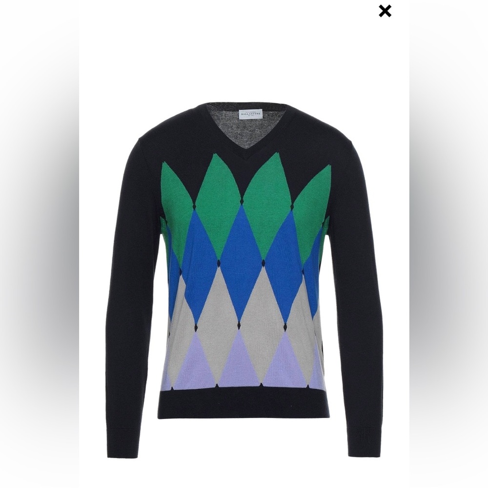Ballantyne Cotton Cashmere Sweater with Diamond Argyle Pattern
